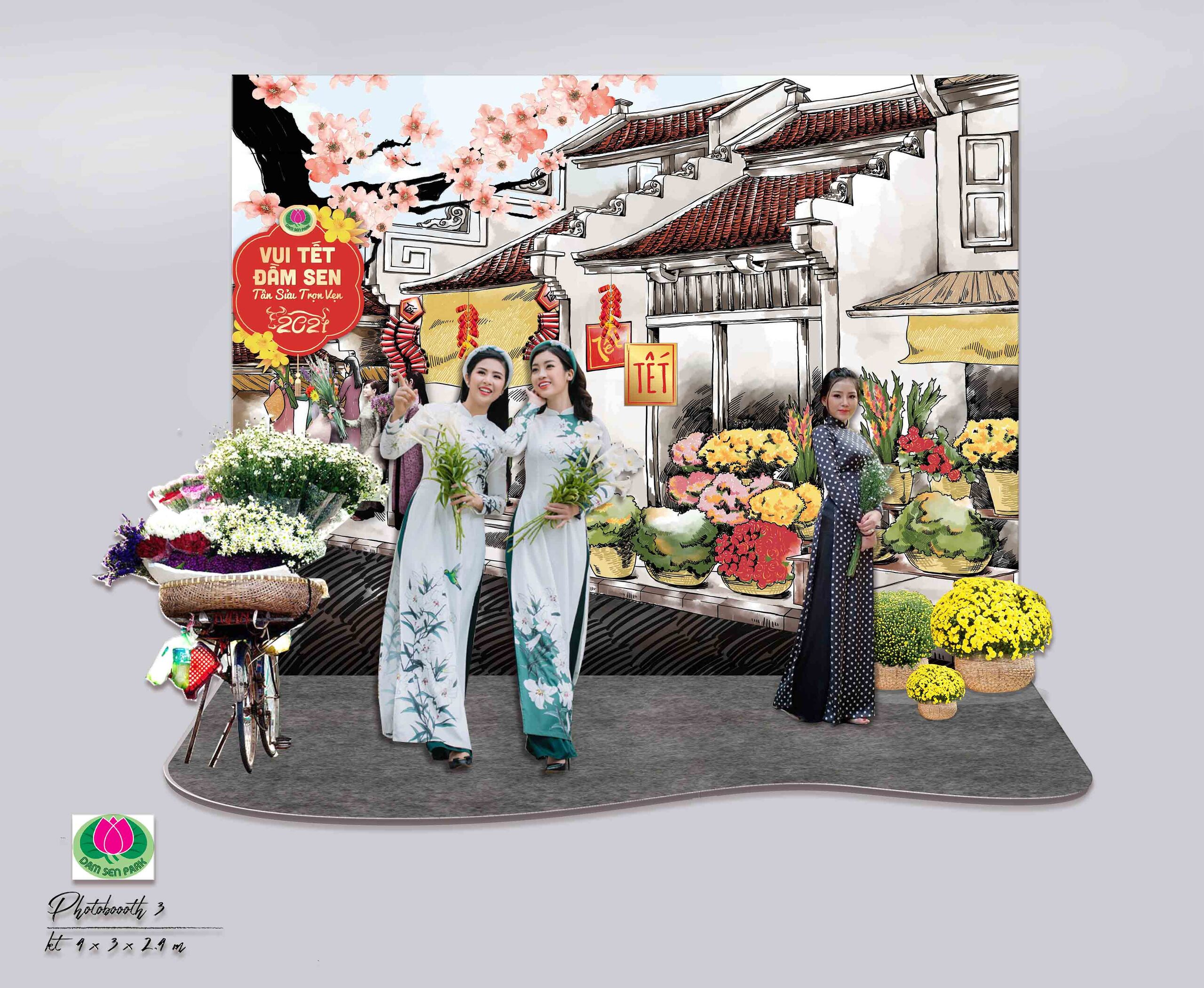 Phối cảnh Photo booth chụp ảnh tết Tân Sửu 2021 tại Đầm Sen